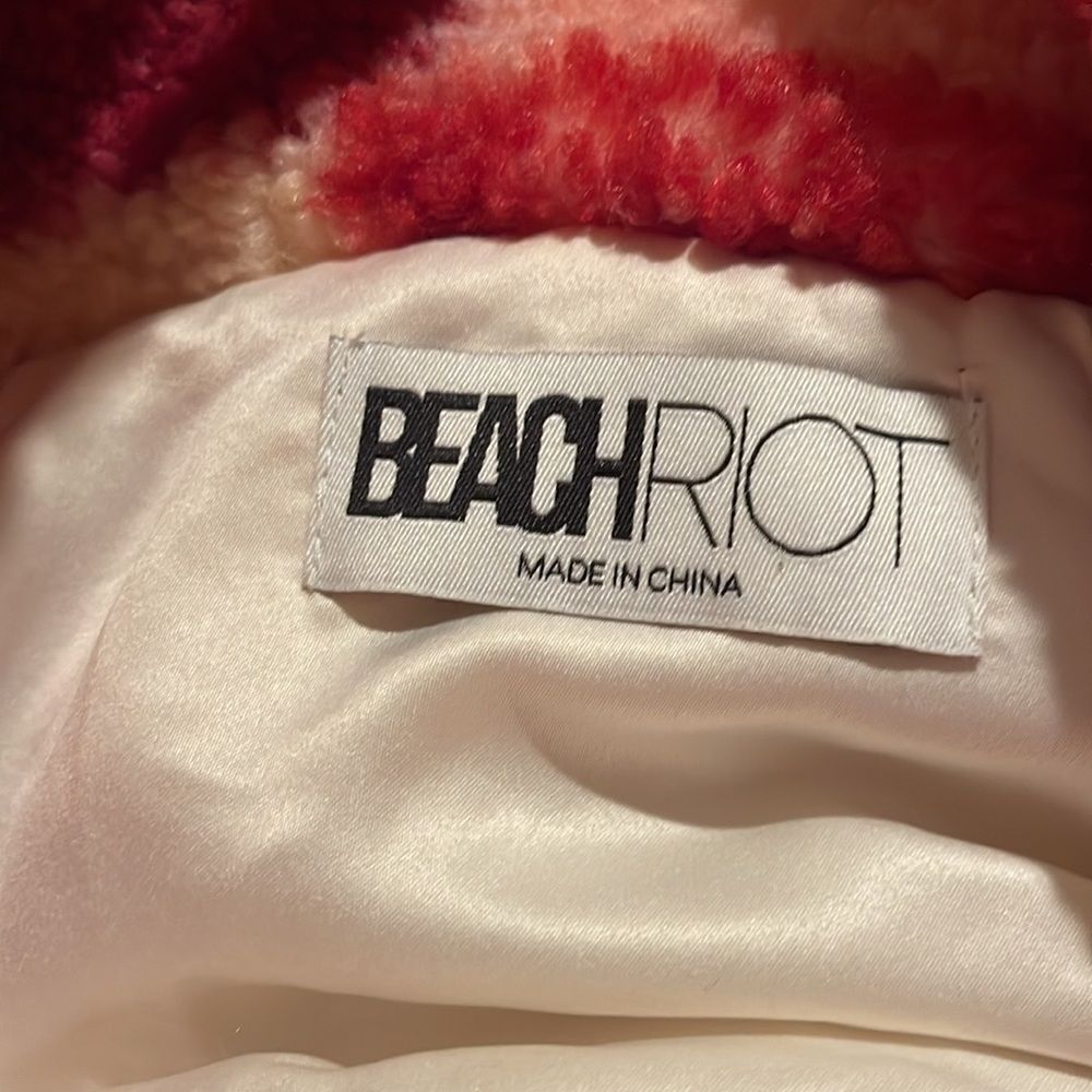 NWT Beach Riot Laurie Jacket Pink Berry Sangria Check Sherpa Button Up Sz M - Picture 9 of 11